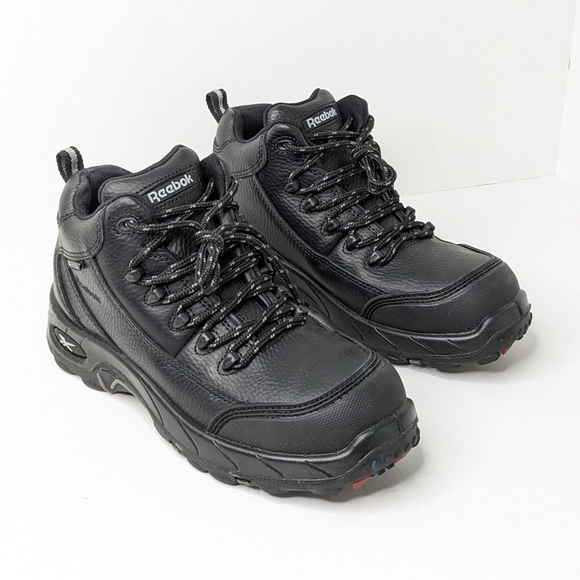 Reebok Tiahawk Composite Toe Work Boots, Black Leather, Women's 7.5